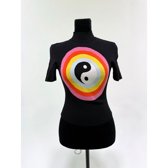 STAUD Tops - Staud black stretch knit yin yang mock neck crop top